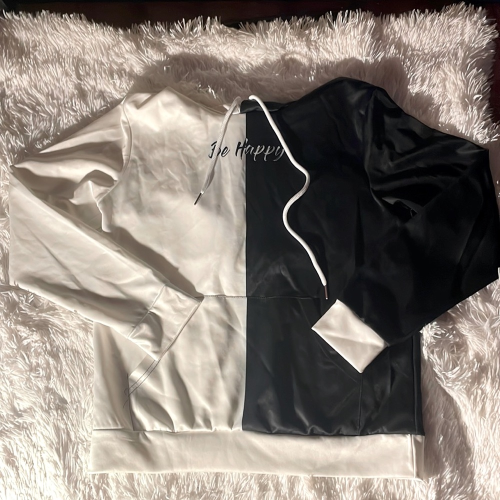 half and half black and white hoodie
